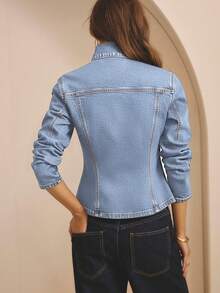 Aralina 冬季/夏季束腰牛仔夹克 - 淺色水洗藍 - 查看 5