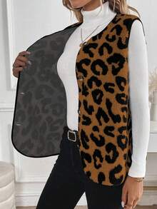 EMERY ROSE Jacket, Sleeveless Vest, Leopard Print Faux Fur Vest - Multicolor - View 5