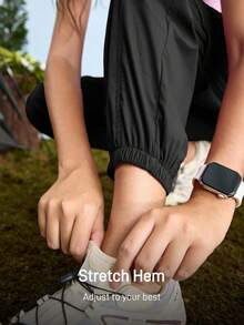 In My Nature Women's Casual Elastic Waist Drawstring Outdoor Pants With Flap Pockets,  Hiking Pants Lightweight Pants Women Convertible Hiking Pants