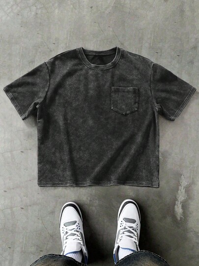 PAVTROS 男士圆领短袖休闲短款口袋T恤