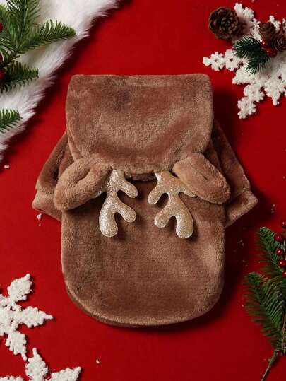 PETSIN 1 Moletom com capuz de Natal com chifre de rena 3D fofo para animais de estimação, quente e confortável para usar no outono e inverno, moletom com capuz para cães e gatos, presente de Natal