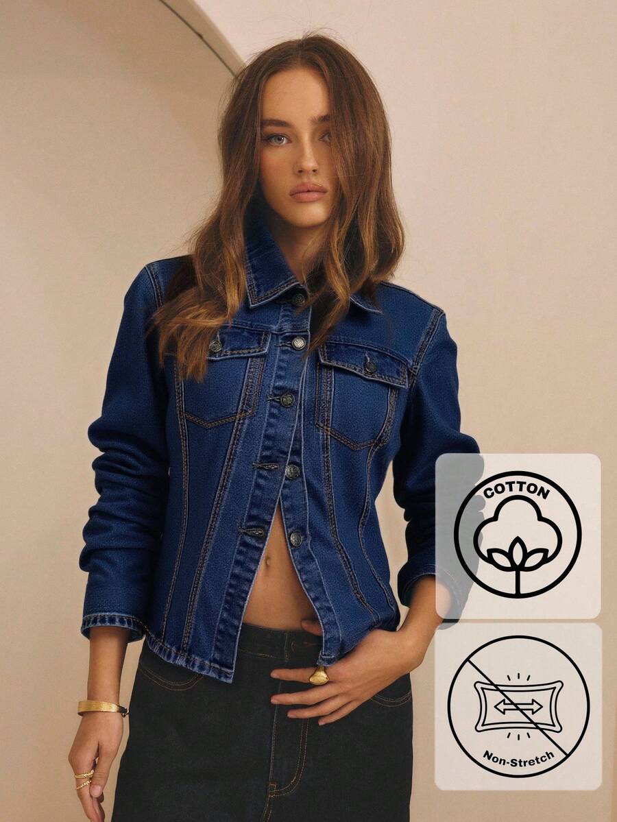 Aralina 冬季/夏季束腰牛仔夹克 - 深色水洗藍 - 查看 1