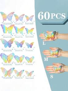 Rainbow 3D Butterfly Decor Set Of 60pcs - Glitter Gold Paper Butterflies For Party Wedding Birthday DIY Decorations - Multicolor - View 17
