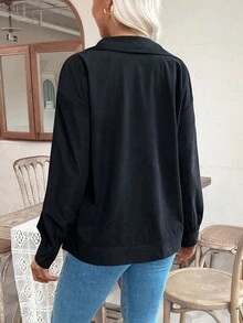 SHEIN Maternity Drop Shoulder Front Button Casual Versatile Short Regular Jacket - Black - View 2