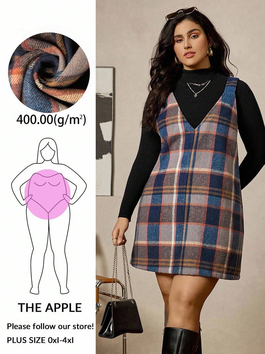 Zelara Plus-Size Women'S Blue Colorful Plaid V-Neck Sleeveless Dress,Summer Casual Back-To-School Office Siren Style,Minimalist School Winter Outfits