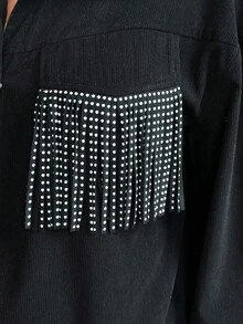 SHEIN Maternity Drop Shoulder Front Button Casual Versatile Short Regular Jacket - Black - View 3