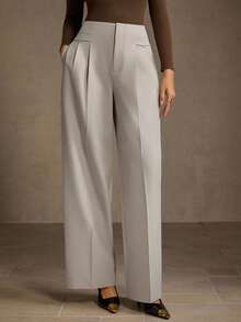 MOTF PREMIUM FOLD PLEATED STRAIGHT LEG SUIT PANTS - Grey - View 1