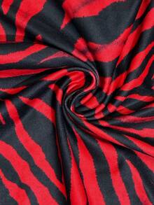 EMERY ROSE 女士斑马纹修身连衣裙，优雅度假风格 - 紅色 - 查看 6