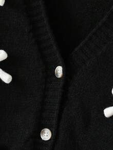 SHEIN Cárdigan de punto con lazo 3D elegante, cálido, versátil, simple y suave, en beige, de estilo casual y chic, adecuado para el hogar, uso diario, escuela, exterior, fiestas en otoño e invierno, para niñas preadolescentes