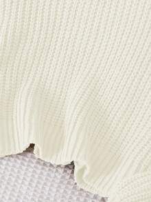 SHEIN 女童纯色简约日常圆领长袖短款套头衫 - 米色 - 查看 4