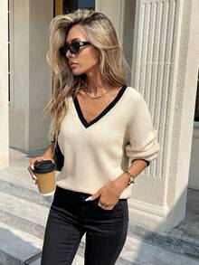 Serisse Áo len dệt kim dáng rộng thoải mái cho nữ, thiết kế buộc lưng, tay dài, phù hợp cho mùa thu/đông - Màu be - Xem 4