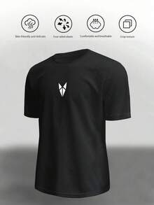 Gym Rark 男士几何印花圆领短袖T恤和短裤两件套运动套装，舒适透气，简约设计，宽松版型，适合健身训练，轻便透气，压缩衣。 - 黑色 - 查看 3