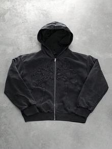 PAVTROS Manfinity Streetrush Men's Autumn Spider Pattern Zip-Up Hooded Casual Sweatshirt Gothic Zip Up Hoodie Graphic Zip Up Hoodie Black Zip Up Hoodie Men Zip Up Hoodie - Black - View 1