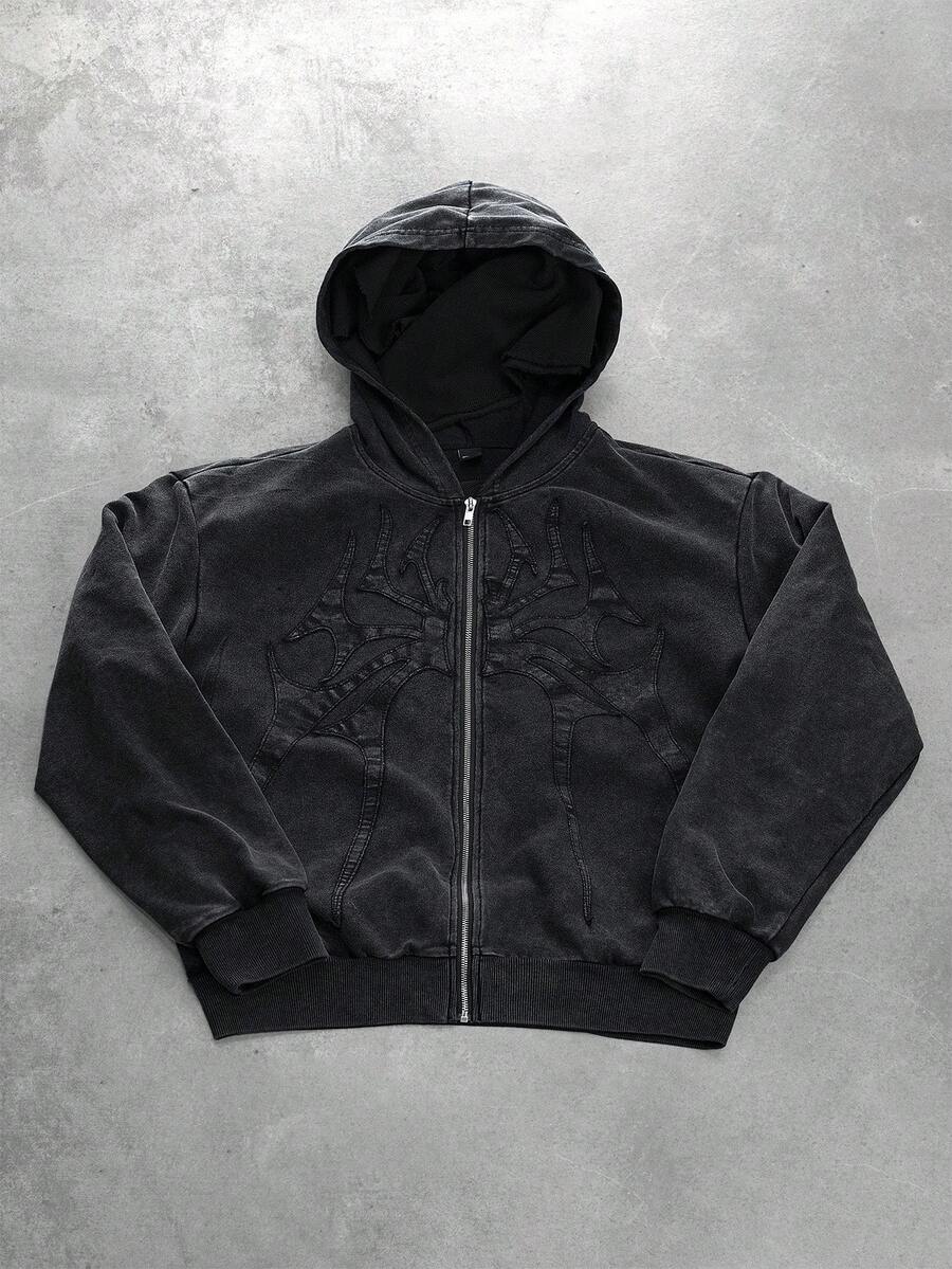 PAVTROS Manfinity Streetrush Men's Autumn Spider Pattern Zip-Up Hooded Casual Sweatshirt Gothic Zip Up Hoodie Graphic Zip Up Hoodie Black Zip Up Hoodie Men Zip Up Hoodie - Black - View 1
