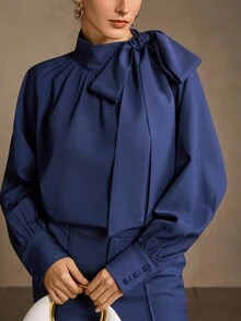 MOTF PREMIUM BOW DETAIL RUCHED TOP - Blue - View 6