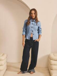 Aralina 冬季/夏季束腰牛仔夹克 - 淺色水洗藍 - 查看 4