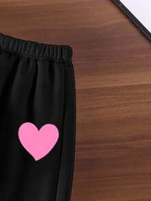 2件套女婴可爱卡通印花休闲连帽卫衣和裤子套装，秋冬季时尚女婴运动服 - 黑色 - 查看 4