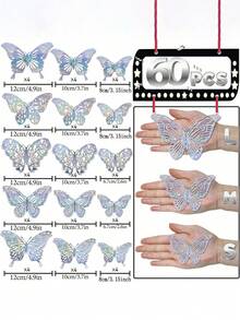 Rainbow 3D Butterfly Decor Set Of 60pcs - Glitter Gold Paper Butterflies For Party Wedding Birthday DIY Decorations - Multicolor - View 14