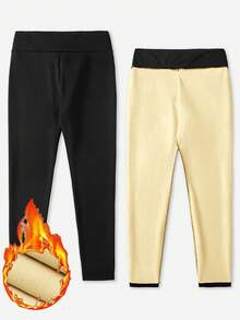 SHEIN EZwear Plus Size Women's High Waist Thick Warm Leggings For Autumn And Winter Thermal Yellow