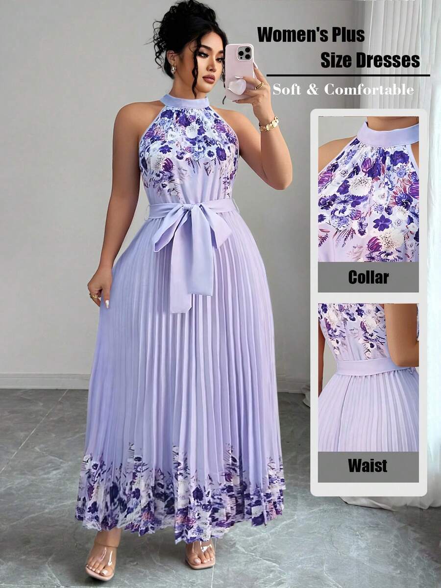 Elenzga Elegant Summer Vacation Dress For Plus-Size Ladies - Purple - View 1