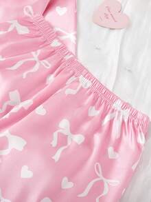 Girls Casual 2 Pieces Set, Featuring Cartoon Bow Pattern, Fluffy Cuff Long Sleeve Top And Long Pants, Pink, Comfortable Loungewear Fall Winter - Pink - View 13