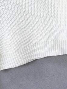 SHEIN 青少年女孩纯色圆领落肩长袖短款休闲套头毛衣 - 白色 - 查看 7