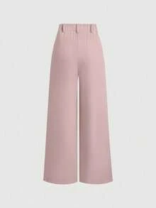 SHEIN PETITE Plus Size Pleated Detail Versatile Office Pants - Pink - View 2