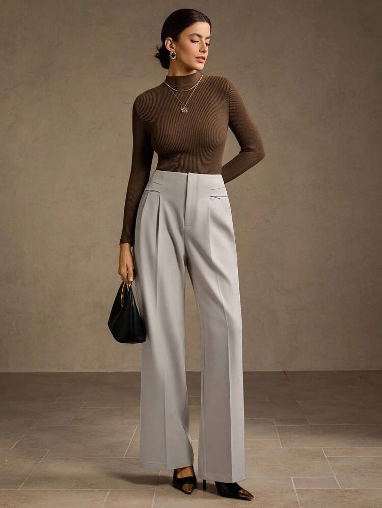 FOLD PLEATED STRAIGHT LEG SUIT PANTS