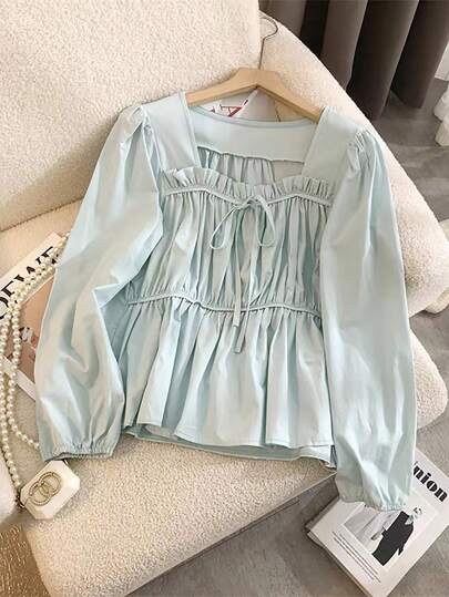 Franclia Women's Fashion Casual Bow Pleated Elegant Blouse