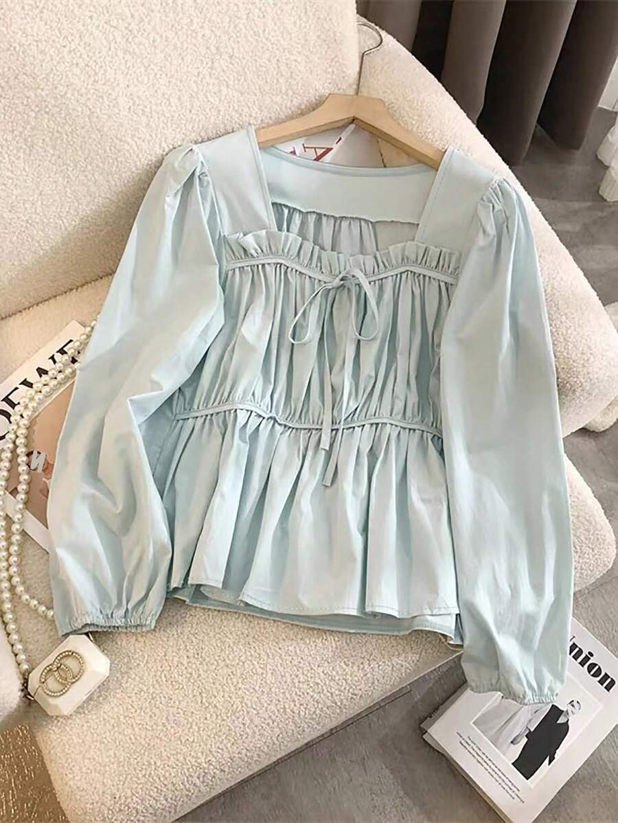 Franclia Women's Fashion Casual Bow Pleated Elegant Blouse