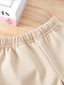 SHEIN Playful Pals 2 件套女婴时尚简约彩色字母印花连帽羊毛衫和字母印花羊毛裤套装，适合秋冬季外出 - 杏色 - 查看 5