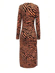 EMERY ROSE Women's Zebra Print Bodycon Dress, Elegant Resort Style Fall Cloth For Women