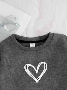 SHEIN 青少年女孩宽松休闲简约舒适圆领运动衫和裤子套装 - 灰色 - 查看 3