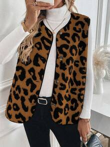 EMERY ROSE Jacket, Sleeveless Vest, Leopard Print Faux Fur Vest - Multicolor - View 1