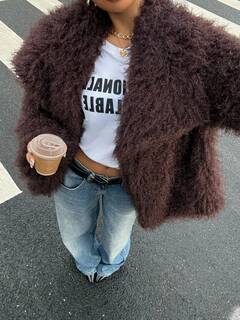 SHEIN EZwear Kurtka damska modna, swobodna, jednokolorowa, ze sztucznym futrem, zimowa