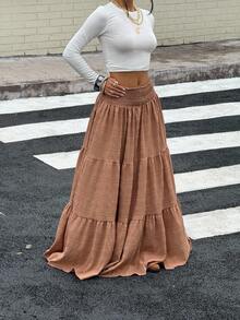 SHEIN EZwear 女士纯色时尚夏季半身裙 - 棕色 - 查看 3