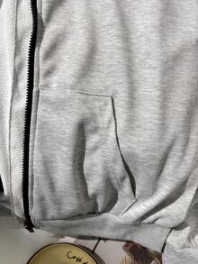SHEIN 少女休闲简约纯色口袋拉链卫衣外套，适合所有季节秋冬季穿着。 - 灰色 - 查看 7