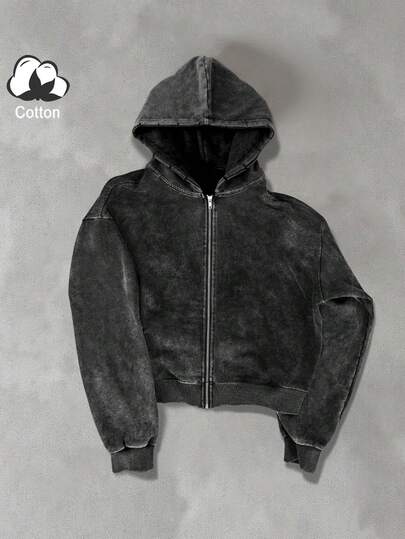 PAVTROS 男士纯色长袖拉链休闲连帽运动衫，秋季