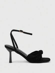 CUCCOO SZL 女士金色金属 PU 结饰踝带方头时尚性感夏季户外优雅金属高跟凉鞋 - 黑色 - 查看 6