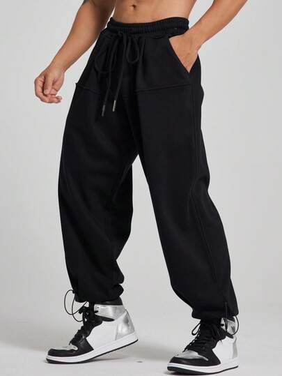 Acti Log 男士弹力腰带抽绳口袋宽松休闲运动裤舞蹈室裤宽松运动裤抽绳裤宽松健身服宽松裤运动裤