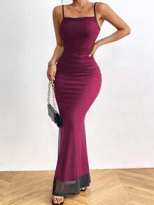 RosyDaze Vestido largo de mujer con capa de malla - Rosa Fucsia - Ver 6