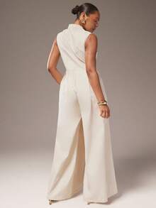 Hauture 超宽腿拉链无袖加大码连体裤 - 杏色 - 查看 4