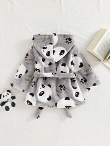 Cozy Pixies Accappatoio con cappuccio in pile spesso con stampa di dinosauri cartoni animati per bambini maschi, con apertura anteriore