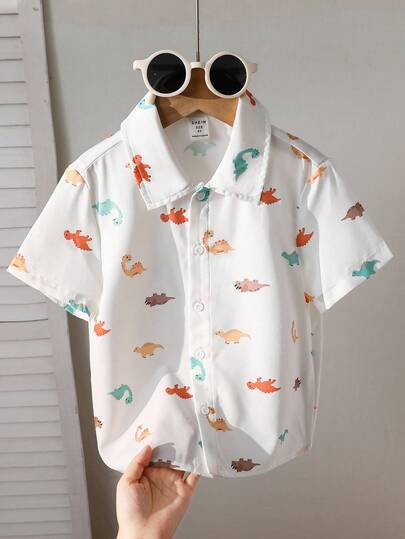 SHEIN 1 pieza Camisa de manga corta suave y cómoda con estampado gráfico vintage para niños pequeños, versátil para uso diario, escuela, salidas, adecuada para primavera/verano