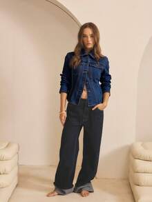 Aralina 冬季/夏季束腰牛仔夹克 - 深色水洗藍 - 查看 4