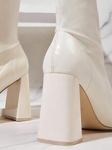 SHUZIA Women's Minimalist Comfortable Sexy Pointed Toe Chunky Heel Ankle Booties - Beige - View 4