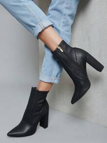Hauture Pointed Toe Side Zip Chunky Heel Sock Booties Spring Shoes Spring Break Easter For Christmas