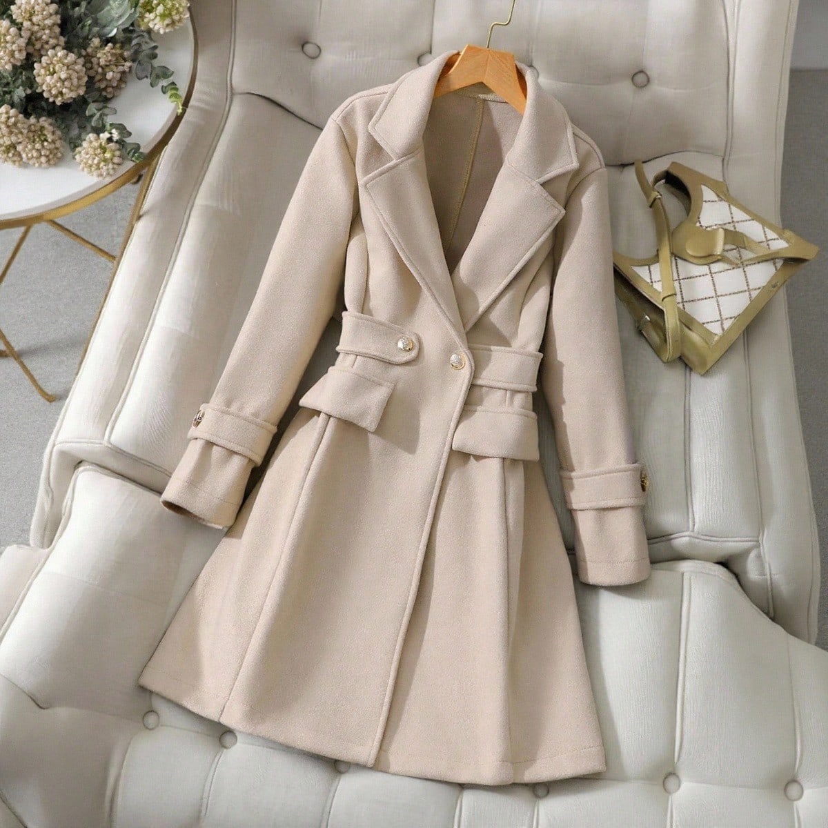 Pieza Abrigo para niñas, elegante abrigo de largo medio con uso de 2 formas, adecuado para otoño/invierno