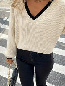 Serisse Áo len dệt kim dáng rộng thoải mái cho nữ, thiết kế buộc lưng, tay dài, phù hợp cho mùa thu/đông - Màu be - Xem 7