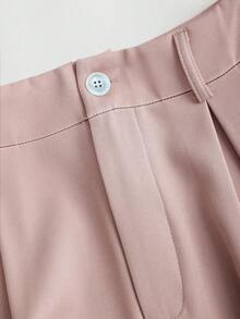 SHEIN PETITE Plus Size Pleated Detail Versatile Office Pants - Pink - View 4